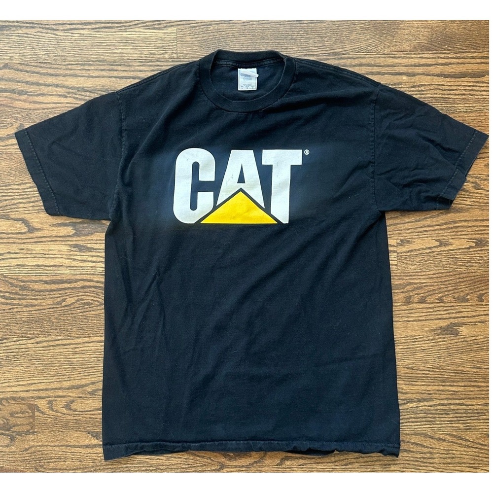Caterpillar CAT Logo T-Shirt Mens Large Black Graphic Tee Workwear Streetwear